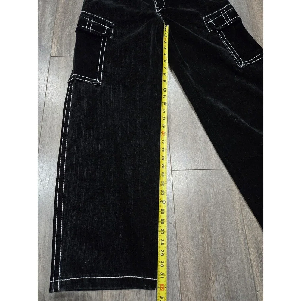 True Religion Baggy Belt Cargo Jeans Mens 32 Black Contrast Stitch NWT Wide Leg